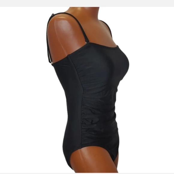 DKNY One Pc Swimsuit Woman Med Black Slimming Strapless Tummy Control New - Picture 8 of 8